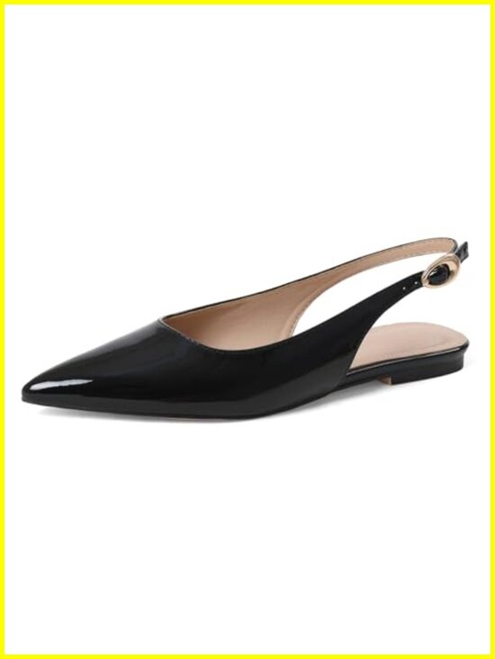 Shoes - Slingback Ballet Flats Women Pointed Toe Patent Leather Low Heel
